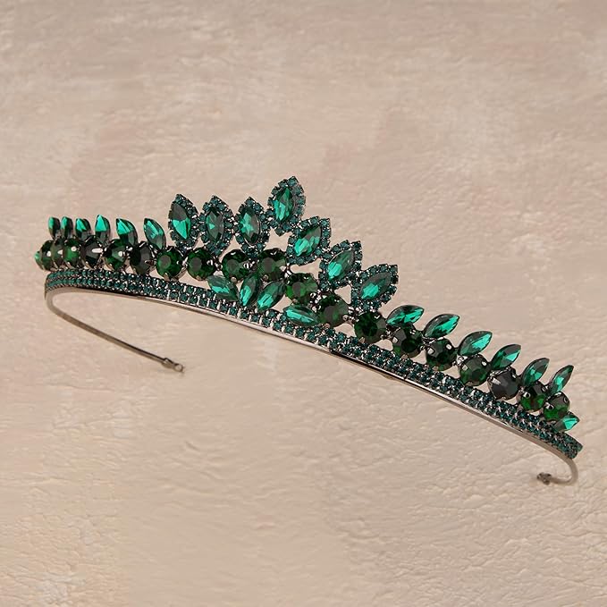 LIMELIA Women's Tiara for Henna Wedding Party|Glitter Hair Accessories for Bridal Birthday Pageant Prom Halloween Costume Christmas Party, Queen Princess Crowns | Leaf Model-Green