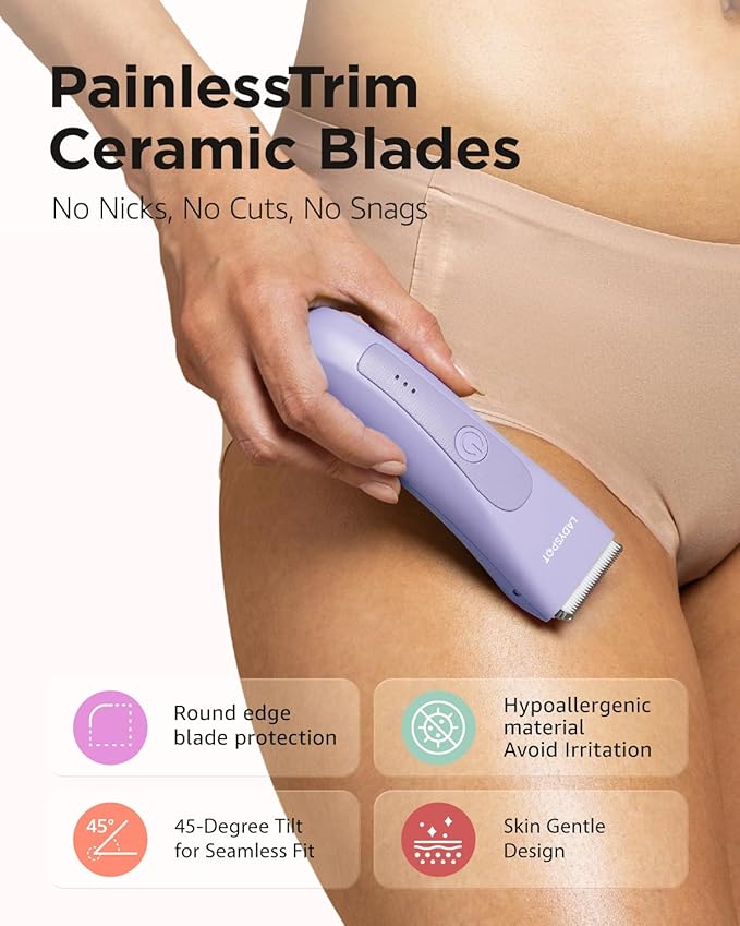 Bikini Trimmer for Women, Pubic Hair Shaver for Women -Electric Hair Shaver Razors, LADYSPOT™ Shaving Sets,with 3 Guards,Replaceable Hypoallergenic Ceramic Blade,Wet/Dry(Purple)