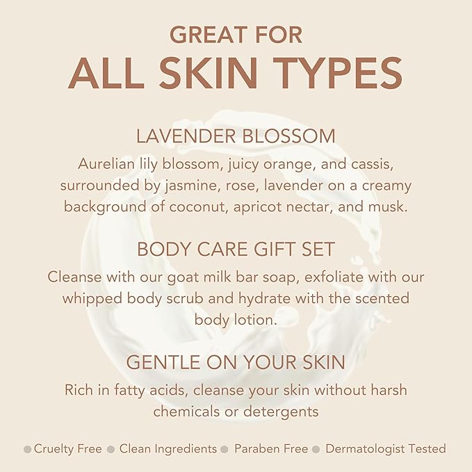Dionis Lavender Blossom Goat Milk Body Care Bundle, Skincare Essentials For Men and Women, Good For All Skin Types, Cruelty Free and Paraben Free Products