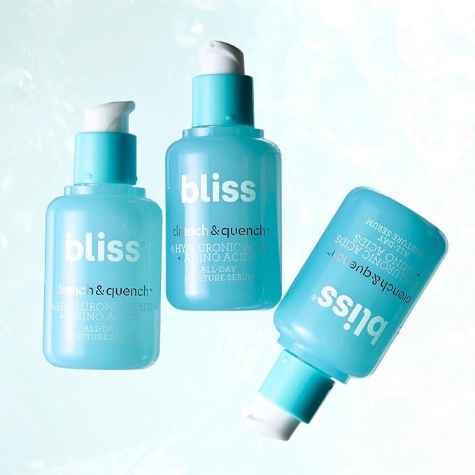 Bliss Drench & Quench Hyaluronic Acid Serum with Amino Acids | Multi-Layer Moisture & Plumping | Lightweight Water-Based Formula | For All Skin Types | Clean, Vegan, Cruelty-Free | 1 Fl Oz