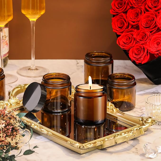 Norme 64 Pcs 4 oz Glass Jars with Lids Leakproof Round Airtight Empty Cosmetic Jars with Inner Liners Lid for Storing Lotions Powder Ointments Candle Making (Black,Amber)