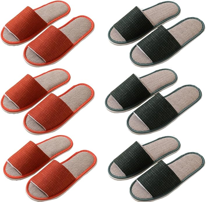5-6 Pairs Spa Slippers, Non Slip Disposable Slippers for Guest, Washable Foldable Indoor Slippers, Open Toe Linen Spa Slippers for Women Men