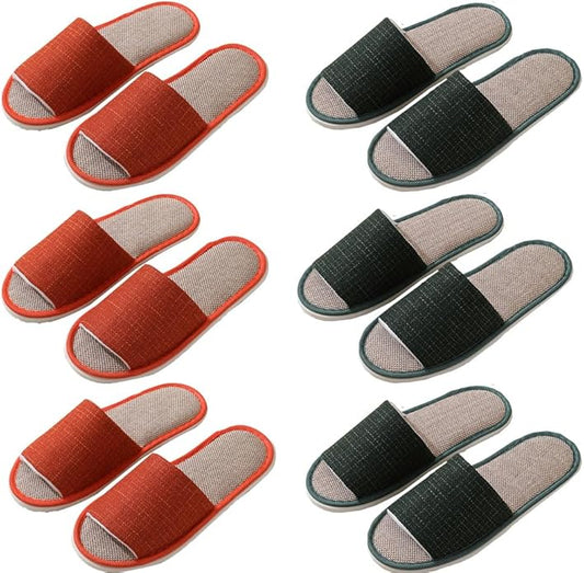 5-6 Pairs Spa Slippers, Non Slip Disposable Slippers for Guest, Washable Foldable Indoor Slippers, Open Toe Linen Spa Slippers for Women Men