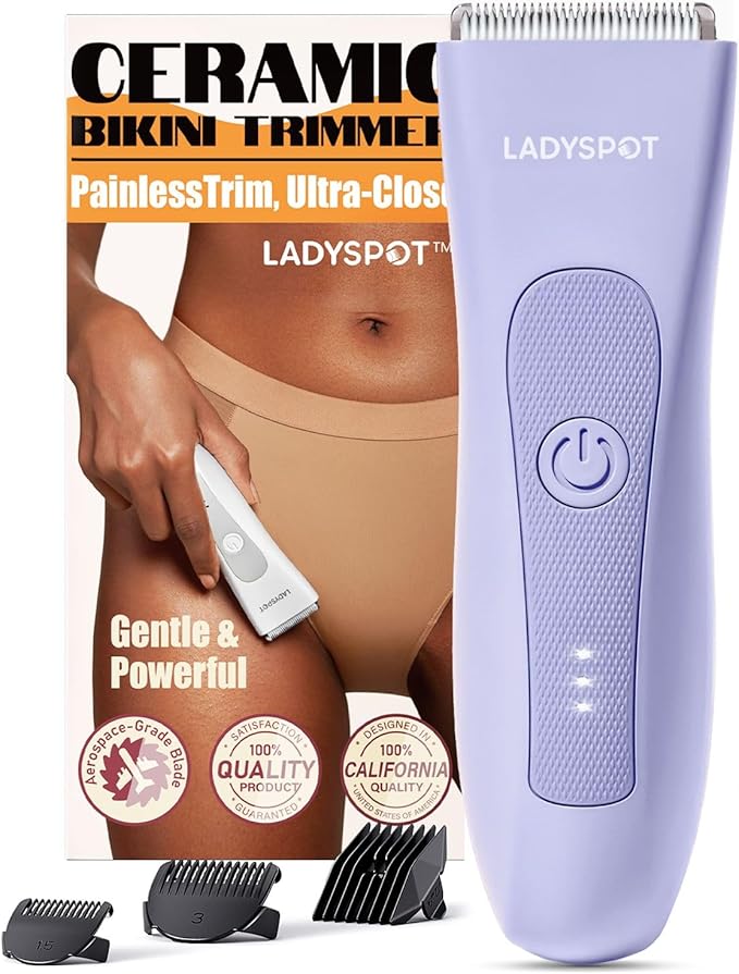 Bikini Trimmer for Women, Pubic Hair Shaver for Women -Electric Hair Shaver Razors, LADYSPOT™ Shaving Sets,with 3 Guards,Replaceable Hypoallergenic Ceramic Blade,Wet/Dry(Purple)
