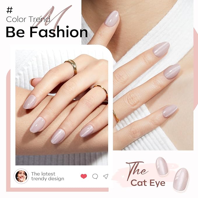 modelones Cat Eye Press on Nails, 32Pcs 16 Sizes Short Oval Fake Nails Kit Press Ons with Nail Glue, Adhesive Tabs, Nail File, Prep Pad, Manicure Stick