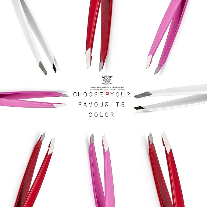 Slant Tweezer - Handmade in Switzerland - Professional Eyebrow & Facial Hair Remover - Etched Interior Grabs Hair from The Root - Perfectly Aligned Tips - Stainless Steel, Red