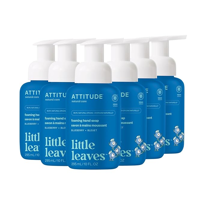 ATTITUDE Foaming Hand Soap for Kids, EWG Verified, Dermatologically Tested, Plant- and Mineral-Based Ingredients, Vegan, Blueberry, 10 Fl Oz (Pack of 6)