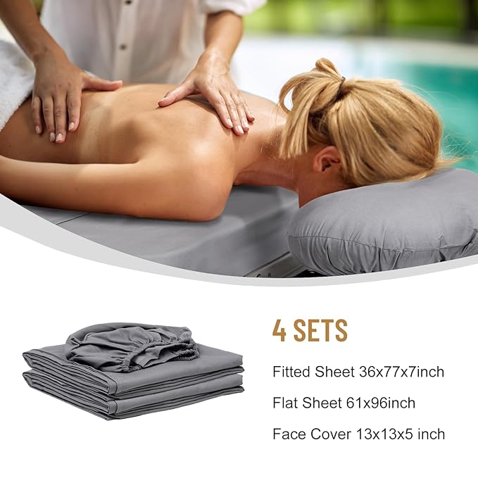 12 Pcs 4 Sets Premium Microfiber Massage Table Sheet Set, Include Massage Table Cover, Massage Fitted Sheet, Massage FacFBAUS-LXX2302821e Rest Cover for Beauty Salon Spa Hair Salon (Grey)