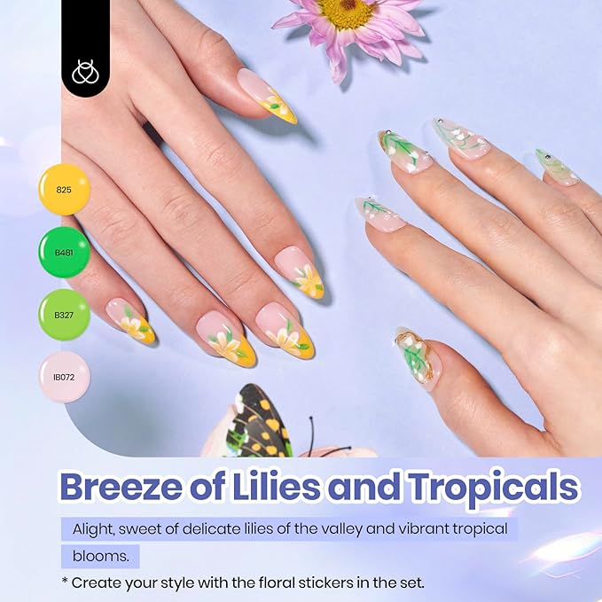 beetles Summer Gel Nail Polish Set - 40 Pcs 36 Colors Nail Polish Kit Pink Red Green Blue Color Gel with Base & Glossy Matte Top Coat UV LED Petal Symphony Collection Nail Art Manicure Gift for Women