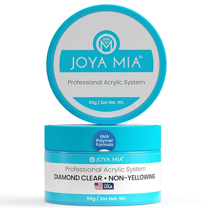 Joya Mia Acrylic Powder for Nails, MMA-Free, Super Adhesion Professional Powder for Flawless & Long-Lasting Nail Enhancements, Easy Application, Vibrant & Stunning Colors - Diamond Clear, 2 oz