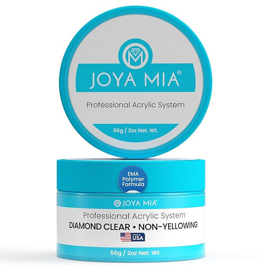 Joya Mia Acrylic Powder for Nails, MMA-Free, Super Adhesion Professional Powder for Flawless & Long-Lasting Nail Enhancements, Easy Application, Vibrant & Stunning Colors - Diamond Clear, 2 oz