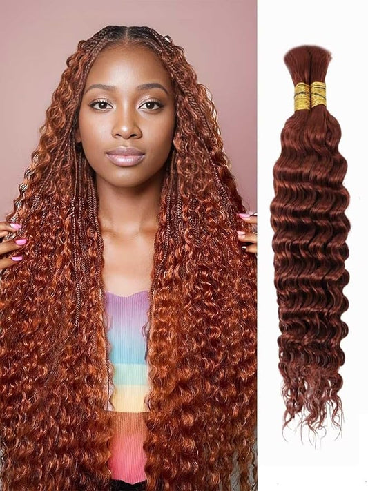 Human Braiding Hair for Boho Braids Human Hair 100g 18 Inch Curly Boho Hair for Braiding Knotless 12A Deep Wave Bohemian 2 Bundles/Pack Copper