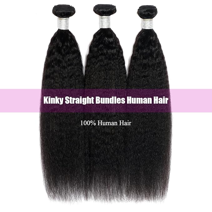26 28 30 Kinky Straight Human Hair Bundles Yaki Straight Bundles Human Hair 3 Bundles For Black Women 100% Unprocessed Brazilian Virgin Human Hair Bundles Kinky Hair Bundles Straight Natural Black