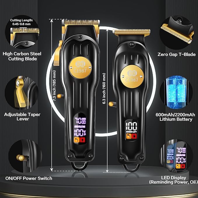 CIICII Mens Hair Clippers and Trimmers Set, Professional Cordless Barber Clippers for Hair Cutting Kit (Rechargeable USB Adjustable Beard & Hair Trimmer Haircut Kit) Clippers for Men DIY Home Salon
