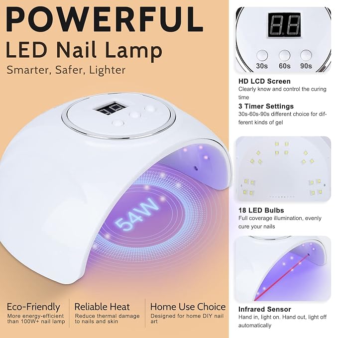 Lavender Violets 48pcs Gel Nail Polish Kit with UV Light, 27 Skin Tone Colors Gel x Nail Kit with Everything All Seasons Set, 54W LED Nail Lamp, No Wipe Base Top Coat & Manicure Tools Q980