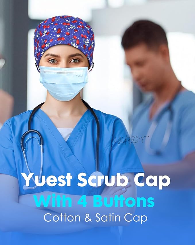 6 Pcs Scrub Caps Women Satin Lined Scrub Caps Women Ponytail Surgical Caps for Women Scrub Hats Women Ponytail Pouch Tie Back, Badge Holder 1 Pcs