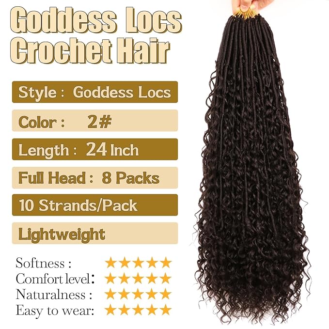 8 Packs Goddess Faux Locs Crochet Hair-24 Inch Boho Soft Locs Crochet Hair for Black Women (#2, 24 Inch(Pack of 8))