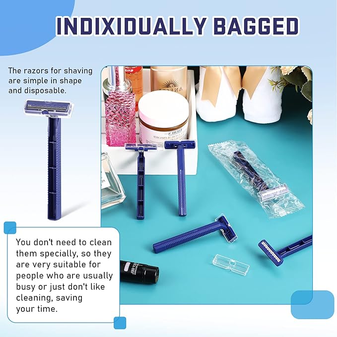 Chumia Twin Blade Razors for Men Stainless Steel Disposable Razors Men Bulk Plastic Shavers Multipurpose Portable Manual Disposable Shavers for Bathing Hotel Travel(50 Pieces)