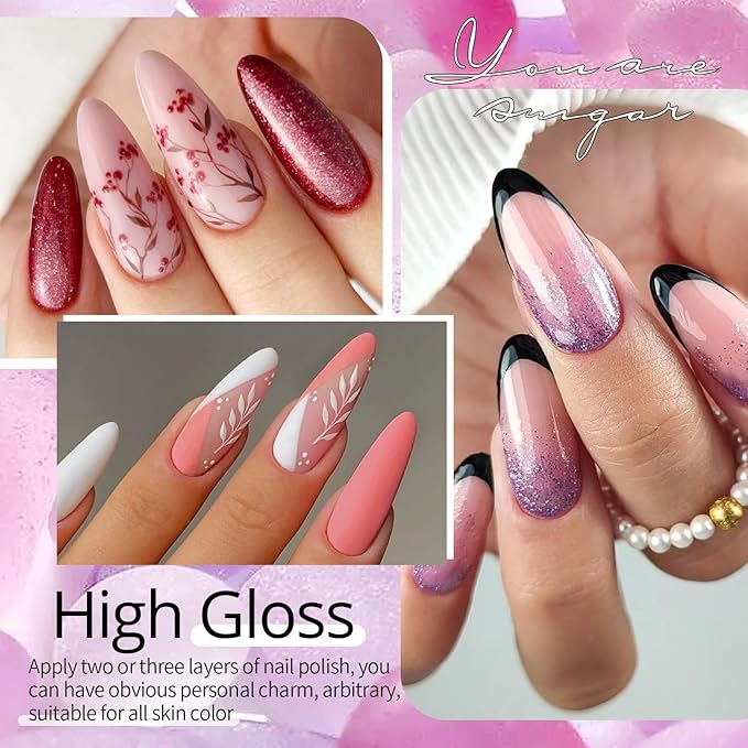 UR SUGAR 45PCS Gel Nail Polish Set, 39 Colors Fall Winter Gel Polish Set with 6 Pcs Base and Glossy Matte Top Coat All Seasons Collection Pink Red Blue Colorful Gel Polish Gifts for Women