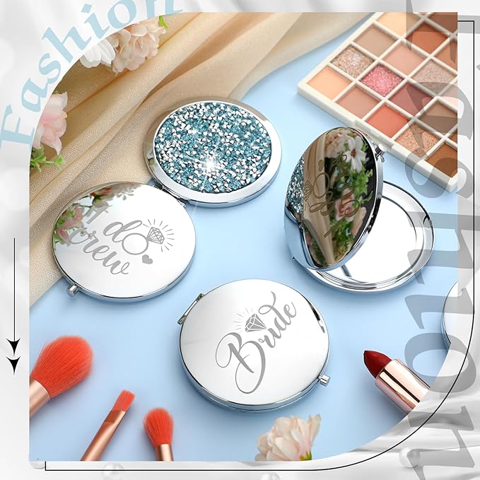 Barydat 10 Pieces Bridesmaid Gifts Set Magnifying Compact Mirror Bride I Do Crew Bridesmaid Proposal Gifts Travel Small Mirror for Purse Makeup Pocket Mirror for Women Wedding Party (Blue)