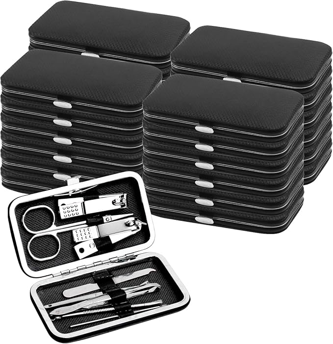 Manicure Set Bulk, Nail Clippers Kit Stainless Steel Fingernail Clippers Set, Sturdy Nail Tip Cutter Trimmers Professional Grooming Toenail Clippers Personal Pedicure Kits 8 in 1 (Black 12 Pack)