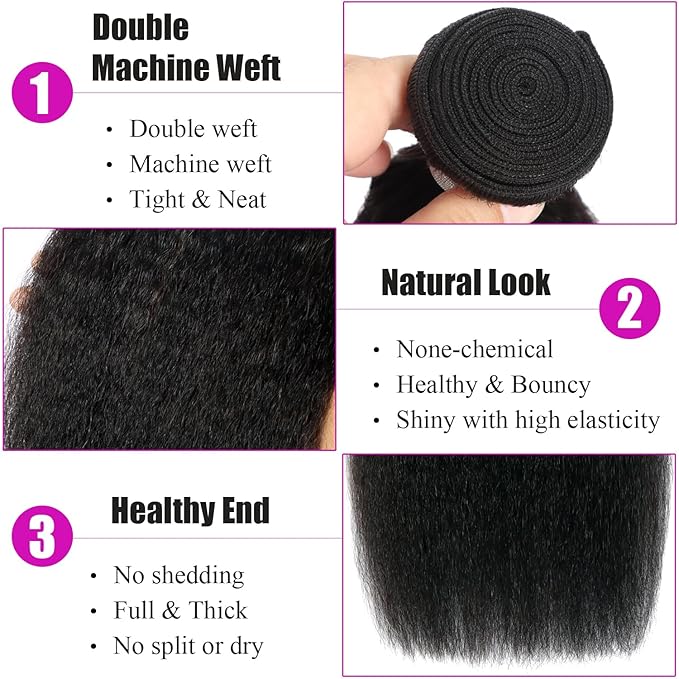 26 28 30 Kinky Straight Human Hair Bundles Yaki Straight Bundles Human Hair 3 Bundles For Black Women 100% Unprocessed Brazilian Virgin Human Hair Bundles Kinky Hair Bundles Straight Natural Black
