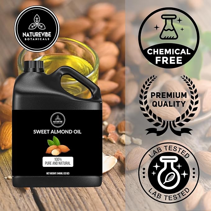 Naturevibe Botanicals Sweet Almond Oil 32 Ounces | 100% Pure and Natural | Great for Skin Care and Hair Care