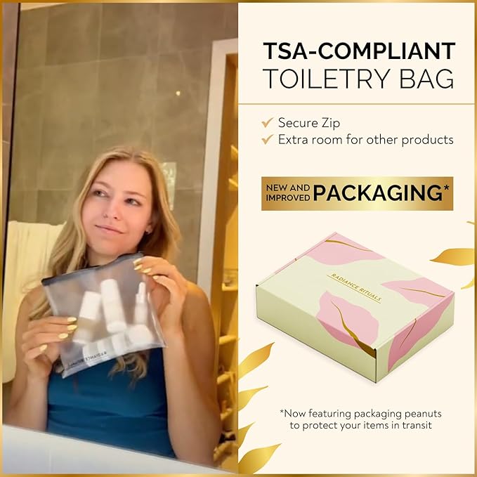 11 Piece Travel Skincare Containers Set - TSA Approved Toiletry Bag & Travel Size Toiletries - Airless & Dropper Bottles for Serums, Moisturizers, & Oils