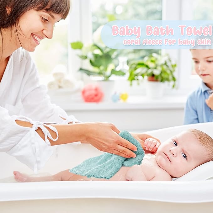 Chumia 96 Pack Baby Washcloths Bulk 10 x 10 Inch Soft Microfiber Coral Fleece Baby Face Towels Absorbent Wash Cloths for Newborn and Toddler,Gentle on Sensitive Skin for Face Body(Multicolor)