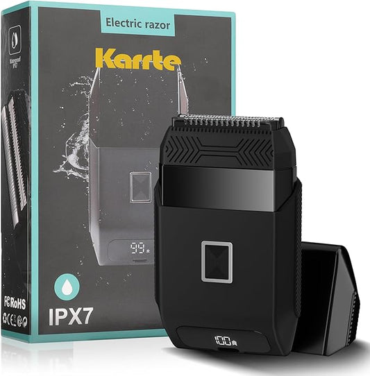 Karrte Compact Face Shaver for Man, Portable Men’s Travel Facial Hair Groomer, USB-C Rechargeable Electric Razor, IPX7 Waterproof Men's Shaver, Electric Razor for Men with Double Foil Meshes