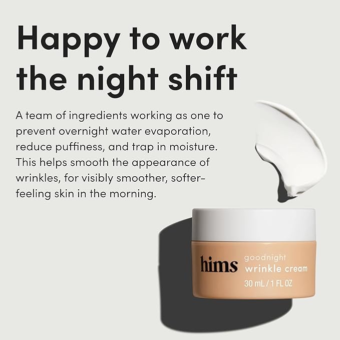hims Goodnight Wrinkle Cream for Men - Hydrating Men's Face Moisturizer with Hyaluronic Acid, Shea Butter & Caffeine - Reduces Wrinkles While You Sleep - 1 fl oz
