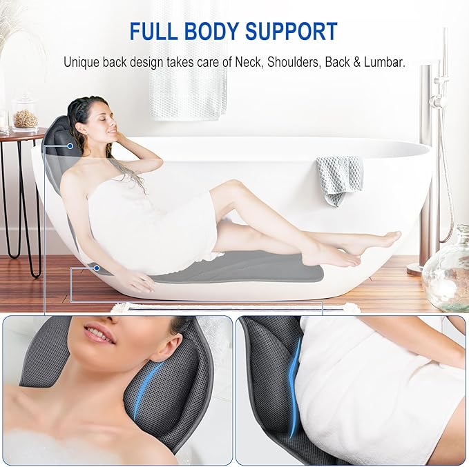 Full Body Bath Pillow for Bathtub, Luxury Bath for Women Thick Bathtub Cushion for Soaking Tub with Laundry Bag, Bathtub Pillow Luxury Bathtub Pillows for Spa (Grey)