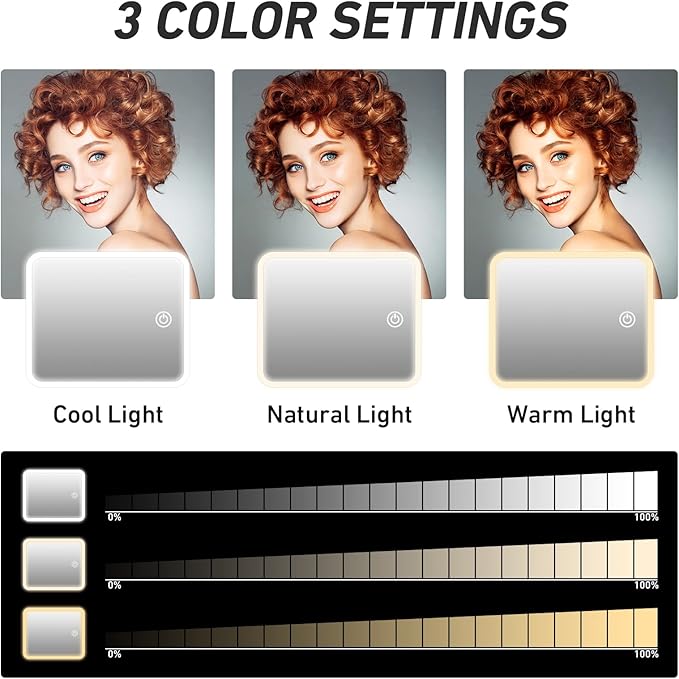 Travel Makeup Bag Cosmetic Bag Make up Organizer Bag with Large Lighted Mirror 3 Color Modes Adjustable Brightness, Waterproof PU Leather Makeup Travel Case Makeup Train Case Toiletry Gift Accessories