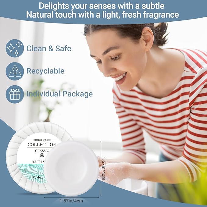 Demissle 100 Pcs Mini Soap Bars 0.4 oz Small Round Coin Size Hotel Soap Bars Bulk Individually Wrapped Hand Travel Soap Guest Bathroom Toiletries for Party Favors Motel Body Cleansing