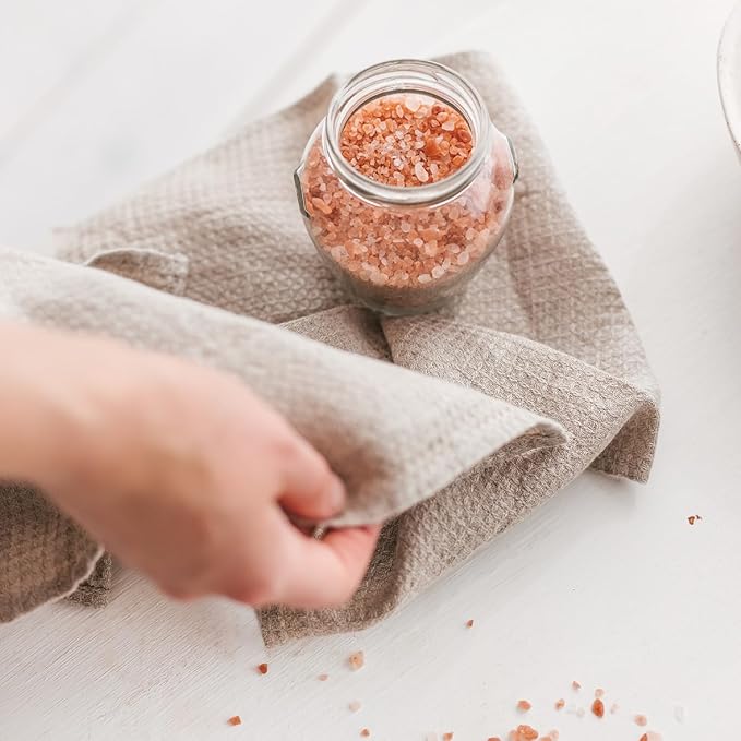 Pure 100% Linen Kitchen Towels - Linen Dish Towels for Kitchen Linens - 13x29-inch Waffle Weave Hand Towels for Bathroom Soft Lightweight Stonewashed Tea Towel Set of 2 Quick-Drying Natural Boho Decor