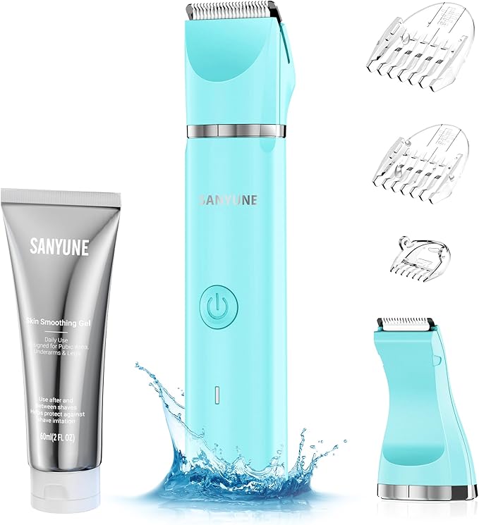 Bikini Trimmer for Women, 2 in 1 Electric Women Pubic Hair Trimmer, Portable Ladies Shaver with 2 Trimmer Heads Waterproof Wet and Dry Use Includes 2 Oz Skin Smoothing Shaving Gel