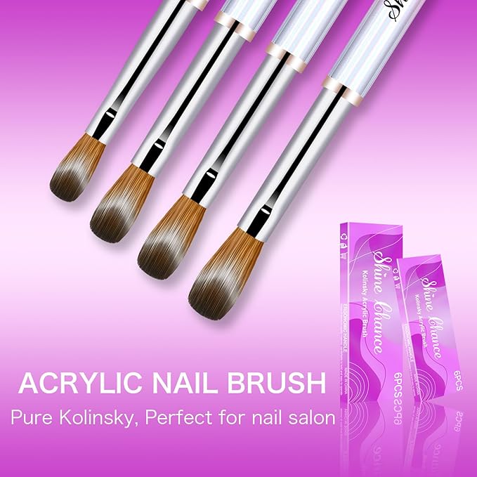 4Pcs Acrylic Nail Brushes Set, Kolinsky Acrylic Nail Art Brush, Art Design & Polish Mistake Cleaning Manicure Tools for Women Acrylic Application (Size 6 8 12 14)