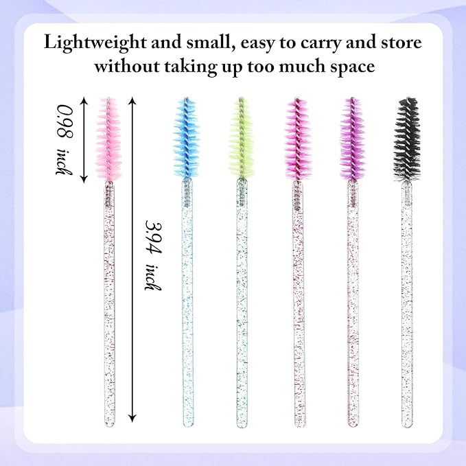 Skylety 1000 Pcs Disposable Mascara Wands Bulk Mascara Eyelash Brush Spoolies Makeup Applicator Eyelash Wands for Eye Lash Extension, Eyebrow Comb, 3.9 x 0.2 x 0.3 Inch (Colorful,Glitter)
