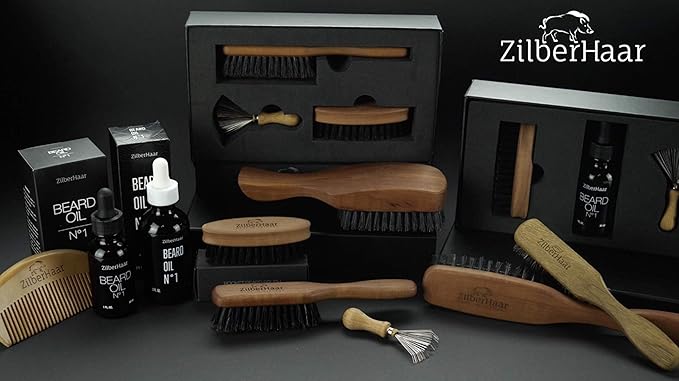 ZilberHaar Long Hair Brush - Soft Boar Bristles - Exfoliating and Conditioning for Men's Beards & Skin - Compatible with Beard Balms and Oils