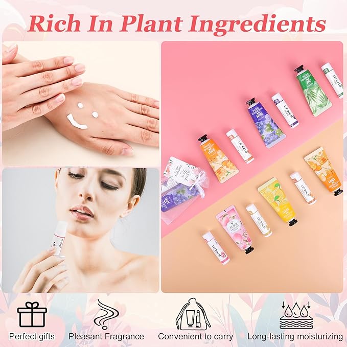 80 Sets Bulk Hand Cream and Bulk Lip Balm Gifts, Mothers Day Gifts, Baby Shower Party Favors and Bridal Shower Gifts for Guests with Thank You Card Organza Bags, Teacher Appreciation Gifts for Women