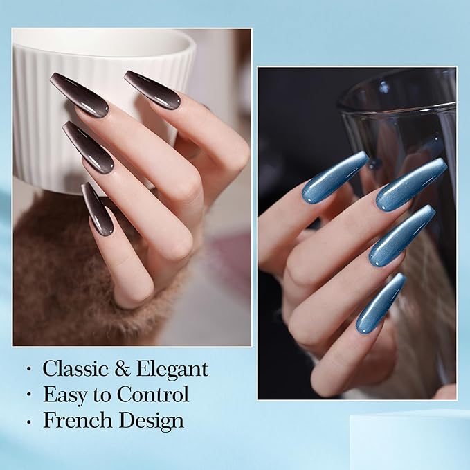 Adhere 6Pcs 12ML Cat Eye Soak Off UV LED Gel Nail Polish, Sparkling White Cat Eyes Reflective Glitter Cat Eye, Sparkling Diamond Magnetic Flash Color with Magnet