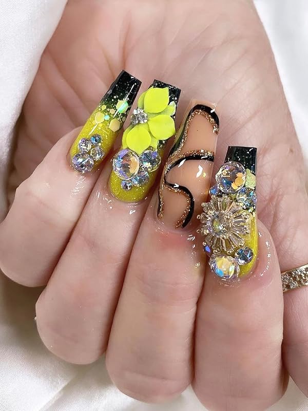 Set 3D Acrylic Neol Flower Nail Art Charms Handmade by Acrylic Powder - 24pcs 3D Flowers Nails Rhinestones Kit 3D Crystal Nail Pearls Design Acrylic Nail Art for Women (Neol)