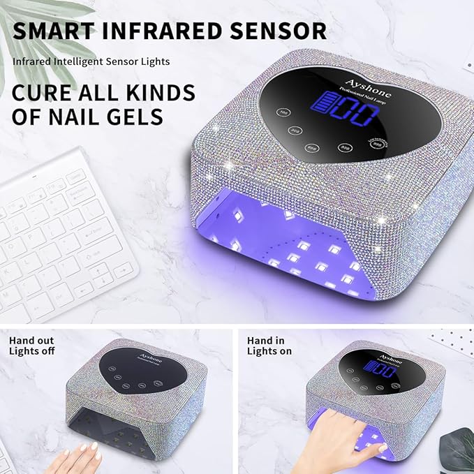 Cordless UV LED Nail Lamp,72W Rechargeable Nail Dryer Gel Polish Light with Large LCD Display,Rechargeable Nail Curing Lamp for Salon & Home (AB Diamond)