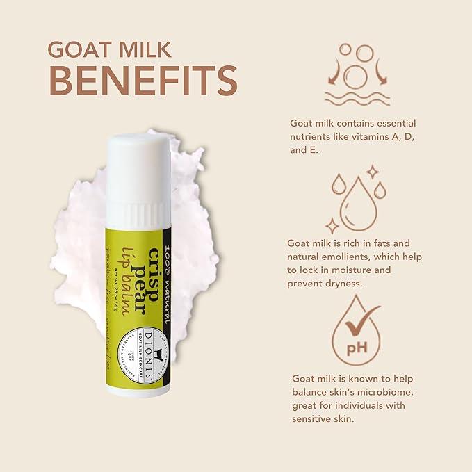 Dionis Goat Milk Skincare Crisp Pear Holiday Lip Balm Gift Set - Beeswax, Shea Butter & Coconut Oil Lip Care Products Made in The USA - Cruelty Free Lip Moisturizer for Chapped Lips, 0.28oz 3 Pack