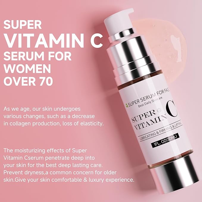 Super Vitamin C Serum for Women Over 70, All-In-One Hydrating Vitamin C Face Serum for Smooths Fine Lines, 1 FLOZ-2pack