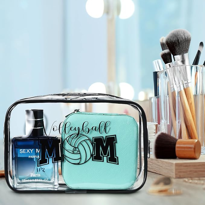 Abbylike 12 Pcs 7 x 4.7 x 2.4'' Cosmetic Bag Gifts Accessories for Makeup Bags Clear PVC Cheer Case Toiletry Zipper Pouch for Women Christmas Xmas (Volleyball Theme)