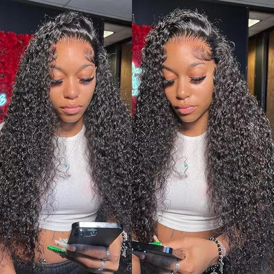 13x6 Deep Wave Lace Front Wigs Human Hair 180% Density Deep Wave Frontal Wigs Human Hair HD Lace 18 Inch Curly Human Hair Wig for Women