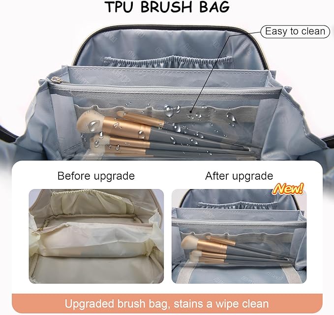 BOYATU Travel Makeup Bag Organizer Cosmetic Bag: 3 Pcs Set Make up Bags for Women with Handle - Waterproof Vegan Leather Toiletry Bags with Comparments (Orange)