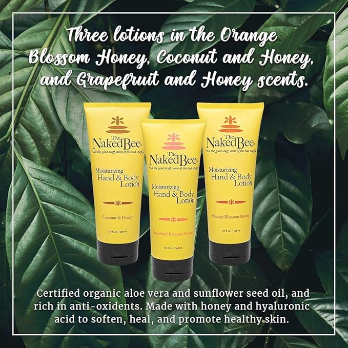 The Naked Bee Orange Blossom Honey, Grapefruit Blossom Honey and Coconut Honey, Hand & Body Lotion, 6.7 Oz - 3 Pack + Lip Balm Sampler, Coconut & Honey, Pomegranate & Honey, Grapefruit Blossom Honey