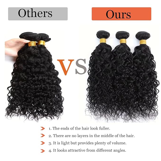 Water Wave Human Hair Bundles 12A Double Weft Deep Curly Wave Bundles 100% Unprocessed Brazilian Virgin Human Hair Natural Black Color Wet And Wavy Hair Extensions 16inch